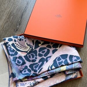 Hermes 90cm Jaguar Quetzal scarf by Alice Shirley